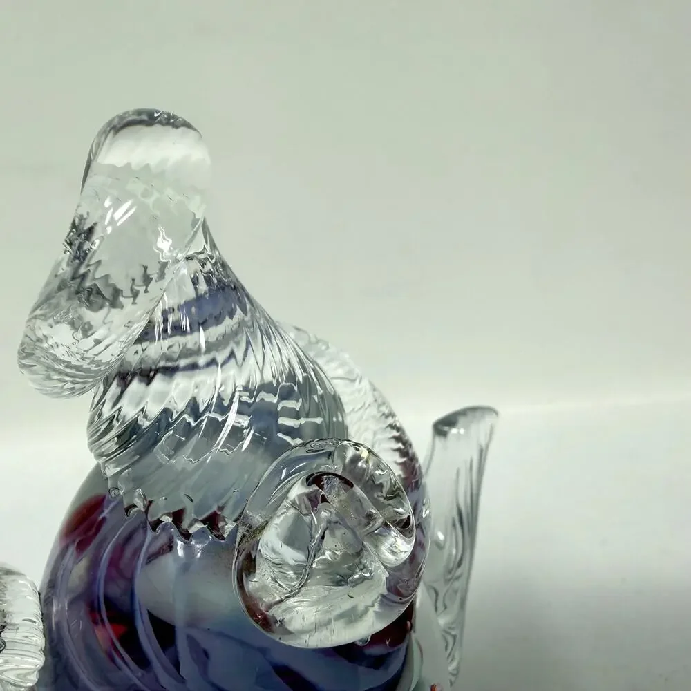 Hand Blown Art Glass Teapot Figurine Purple White Swirl Signed Mini Sculpture